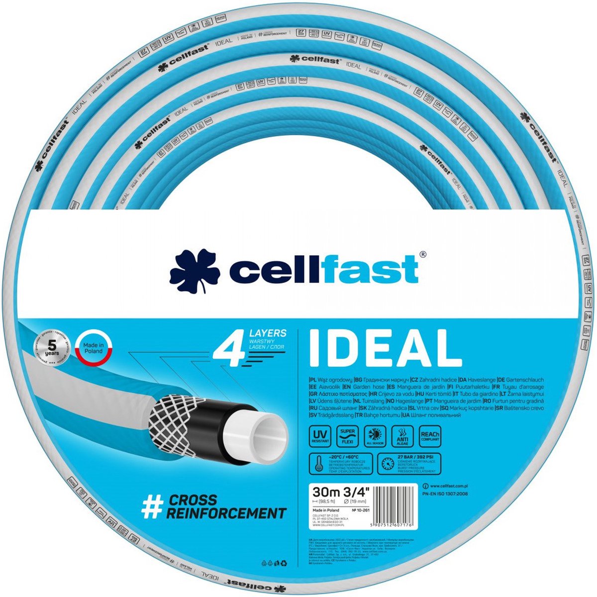 Cellfast - ideal - manguera de jardín 3 4 30m - 4 capas - resistente a los rayos UV