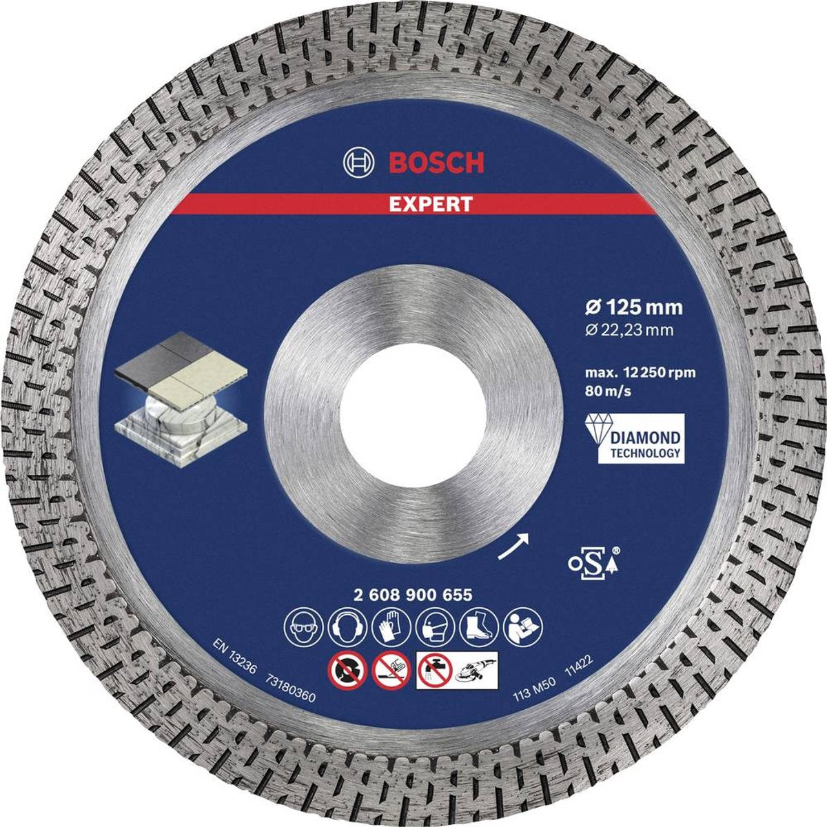 Bosch Accessories Expert Disco de corte de diamante de cerámica dura 125 x 22 | 23 x 1 | 4x10mm - 2608900655
