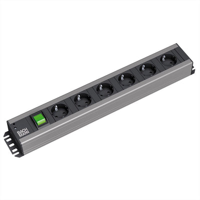 Bachmann 19 inch 6-way socket Schuko black 2m with switch