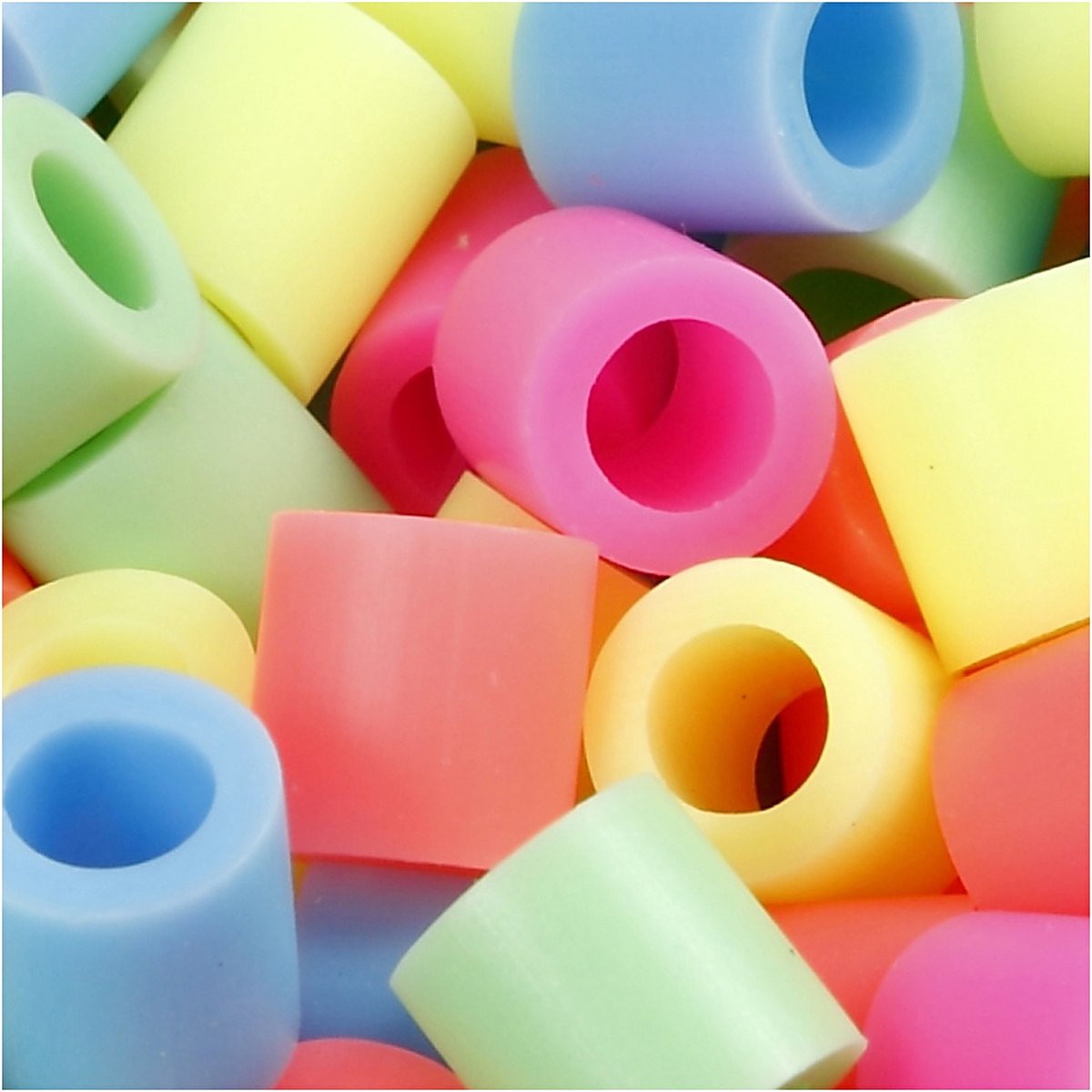 Perline termoadesive Nabbi, misura 10x10 mm, misura buco 5,5 mm, jumbo, colori pastello, 1000 div 1 scatola