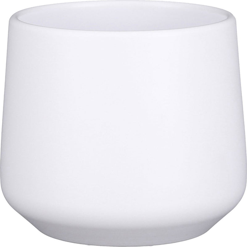 Vaso per fiori con decorazioni in mica - bianco opaco - h14 d15,5 cm - ceramica - per piante d'appartamento