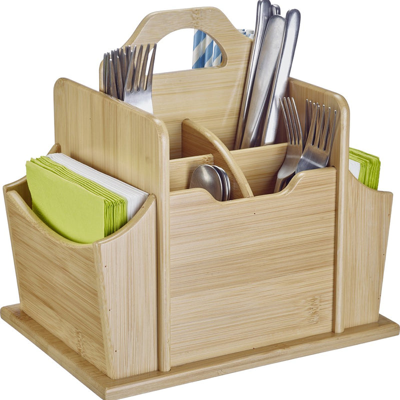 Westmark organizer tapas + friends - pratico organizer da tavolo con 7 scomparti, cestino per posate e tovaglioli, supporto per utensili da cucina per la tavola e alle feste - bambù