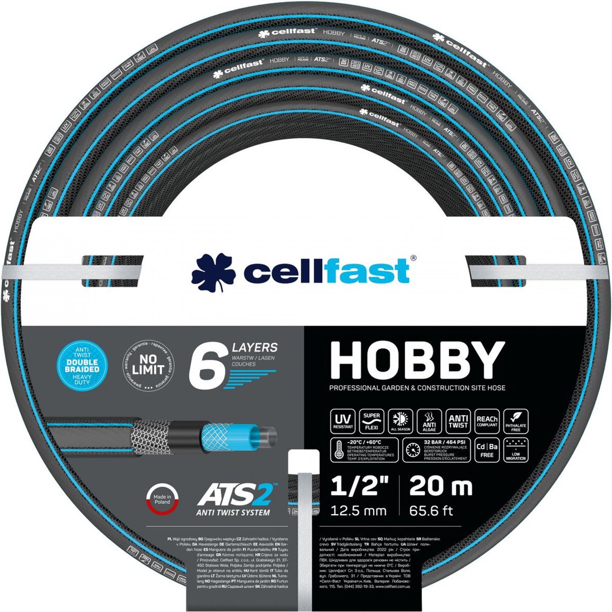 Cellfast hobby ats2™ - manguera de jardín de 6 capas - 1 2 20m