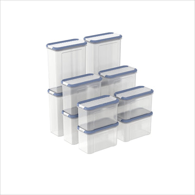 Rotho domino - set contenitori portaoggetti e sprinkler 12 pezzi - lavabile in lavastoviglie - blu
