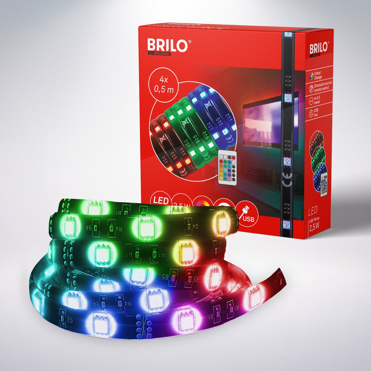 Briloner – Striscia LED per illuminazione TV – con RGB – 2 metri – dimmerabile – con telecomando – connessione USB – autoadesiva – 2,5w