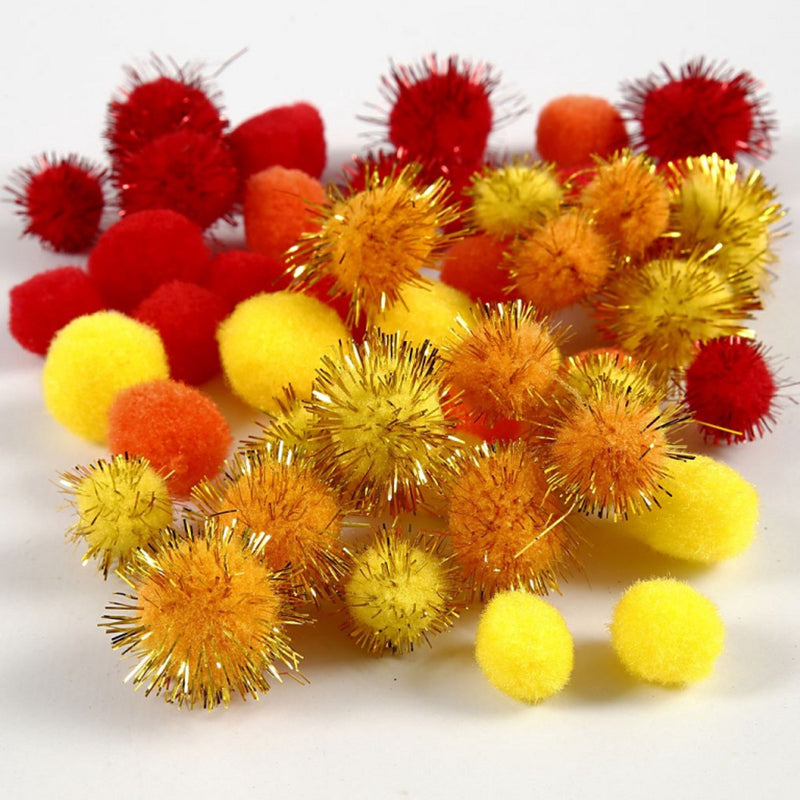 Pompon Creativ company, d 15+20 mm, arancione, rosso, giallo, 48 div 1 scatola