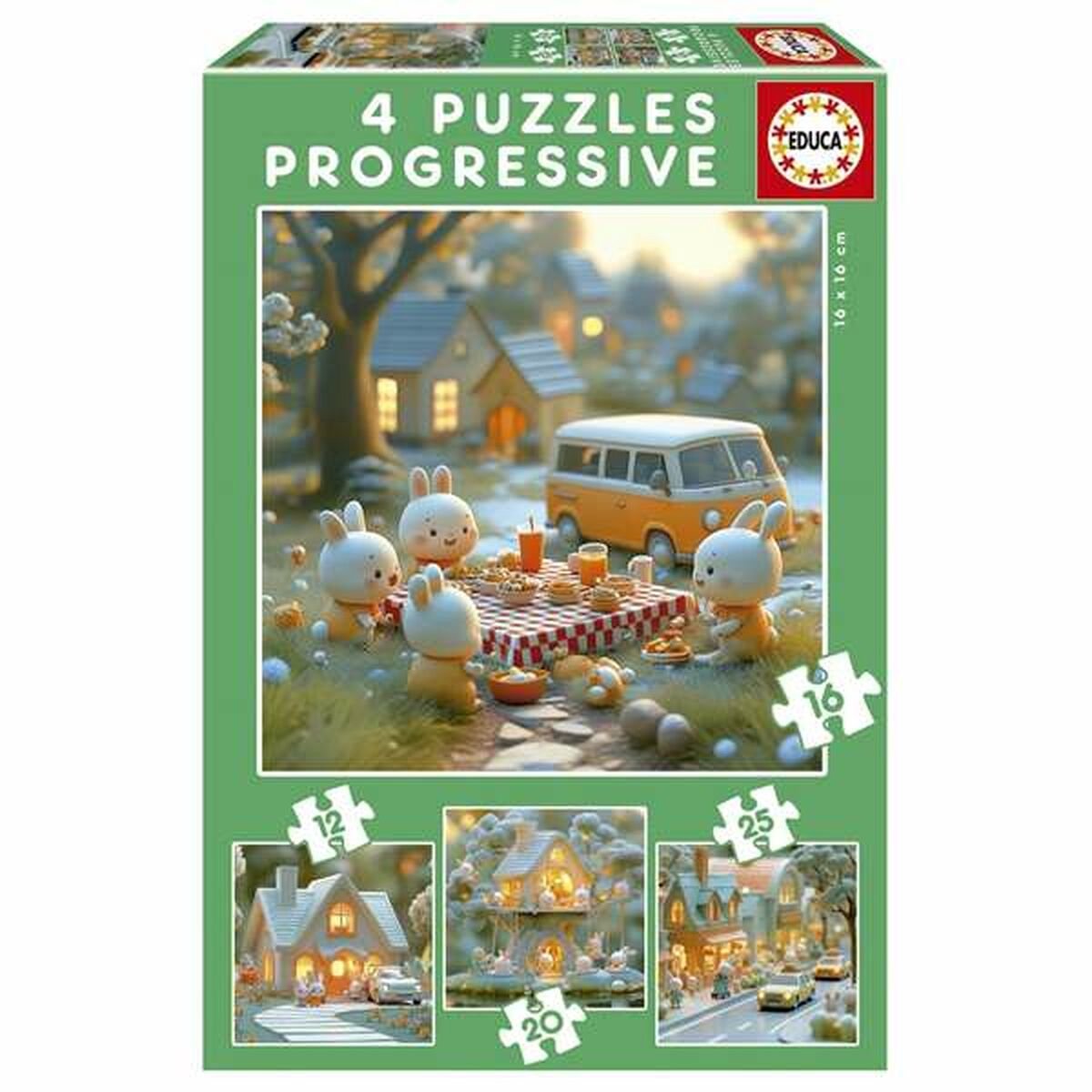 Educa - puzzle - coniglietto - 4 puzzle da 12 - 16 - 20 - 25 pezzi - puzzle per bambini