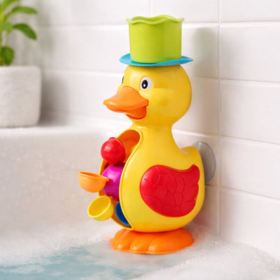 Eddy toys bad eend speelgoed duck water wheel - badspeelgoed met waterwiel en zuignap - waterspeelgoed voor baby en kind - bad speelgoed kinderen met gieter - geel