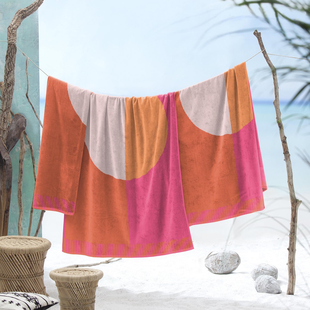 Telo mare circolare colorblock cavalluccio marino - 100x180 cm - rosa