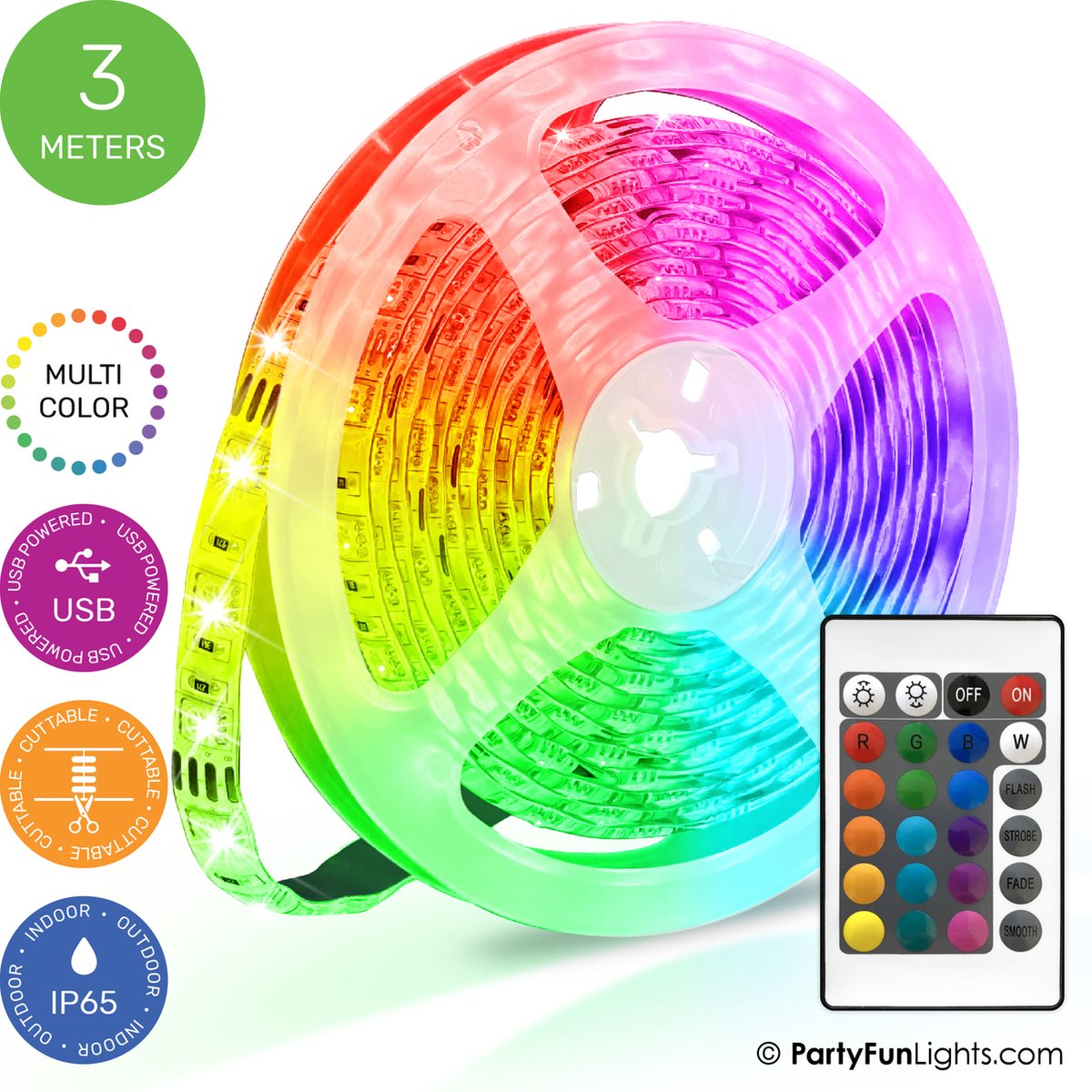 Funlights per feste - Striscia LED - RGB multicolore - funziona su USB - 3 metri