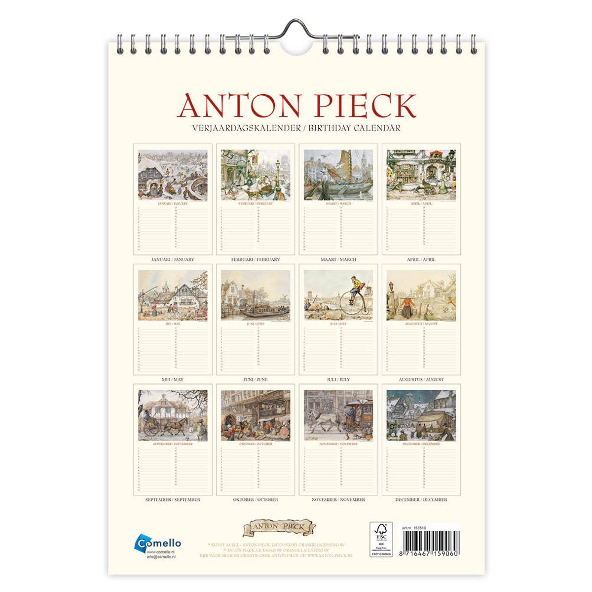 Comello Anton Pieck A4 il calendario dei compleanni di Ferry House