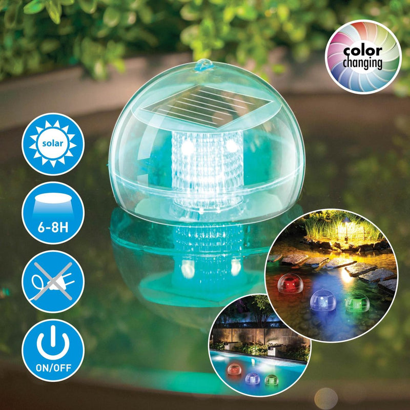 Iluminación solar flotante para jardín Grundig - LED que cambia de color - IP44 resistente al goteo - duración de combustión 6-8 horas - con gancho para colgar - multicolor