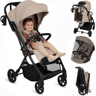 Passeggino Lionelo Tansi - ruote graveltech - sistema di chiusura automatica pieghevole - adatto da 6 mesi a 4 anni - sedile alto fino a 92 cm - schienale a 3 posizioni - comfort del sedile asciutto - incluso portabicchieri in zanzariera