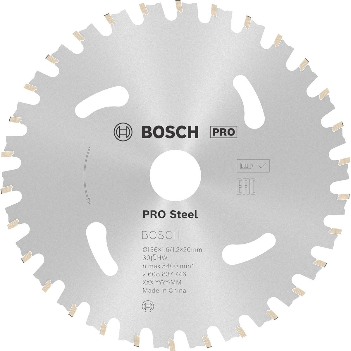 Lama per sega a batteria Bosch pro steel per seghe circolari 136 x 1,6 x 20 mm -...