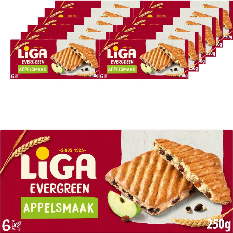 Liga evergreen cookies mela 12 x 250g - biscotto - biscotti per viaggio o lavoro e ufficio