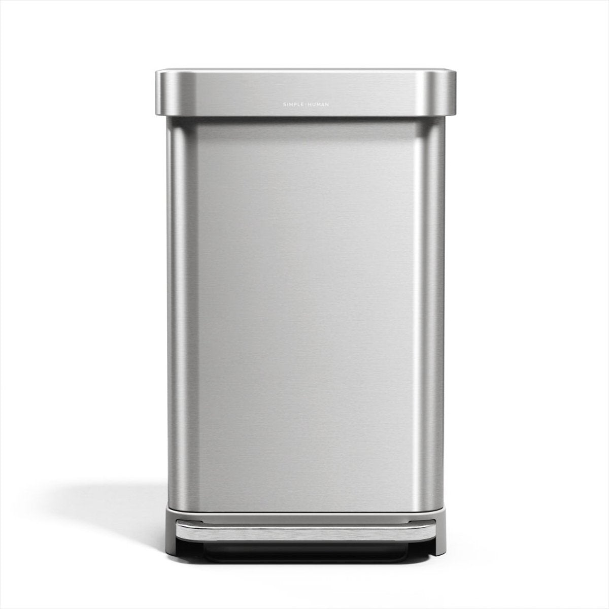 Papelera con pedal rectangular Simplehuman - 45l - tapa de plástico - con soporte para bolsas - acero inoxidable plateado