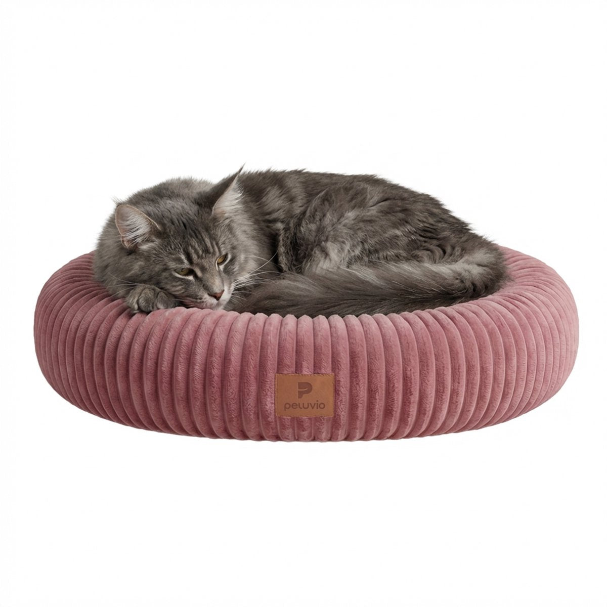 Peluvio koya – rond kattenmand – maat l – hoge zachte randen voor hoofd nek – knus warm – antislip onderkant – uitneembaar kussen wasbare hoes – comfortabel rustplekje