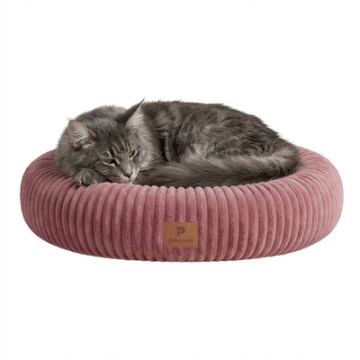 Peluvio koya – Cama redonda para gatos – Talla L – Bordes altos y suaves para la cabeza y el cuello – Acogedora y cálida – Fondo antideslizante – Cojín extraíble, funda lavable – Cómodo lugar de descanso