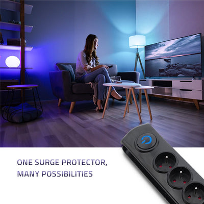 Qoltec - antisurge stekkerdoos - 6 stopcontacten - 3m - zwart