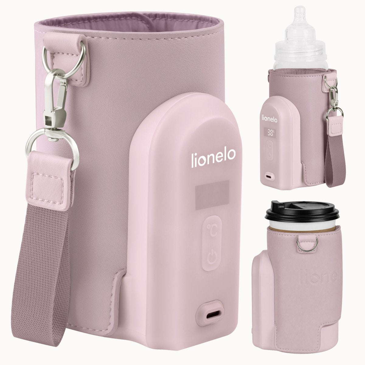 Scaldabiberon Lionelo thermup go evo - mobile - 5 livelli di temperatura - ricarica USB-C - fino a 9 ore di calore - adatto per vetro e plastica
