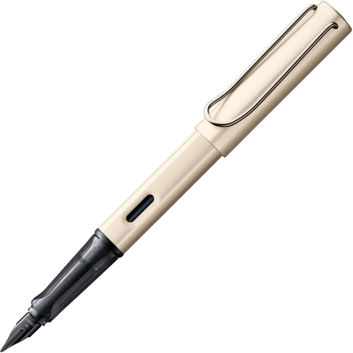 Lamy lx luxury fountain pen 058 made of light aluminum in the color palladium with precious metal finish and glossy black PVD steel nib, including blue T 10 ink cartridge and gift packaging