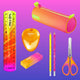 Pacchetto neon maped office – astuccio, set da disegno e forbici per bambini