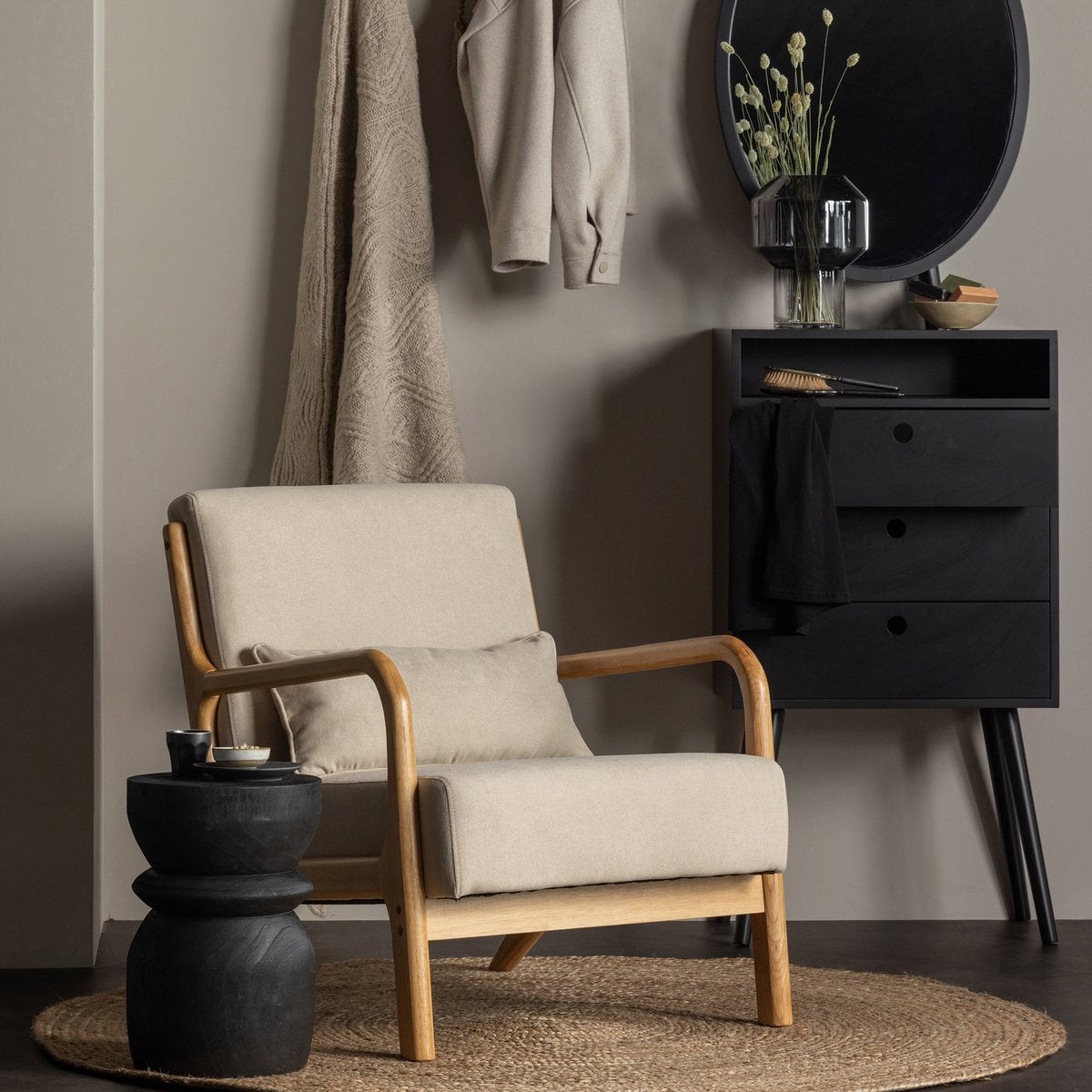 Sillón Woood Mark - tela - natural - 75x67x82