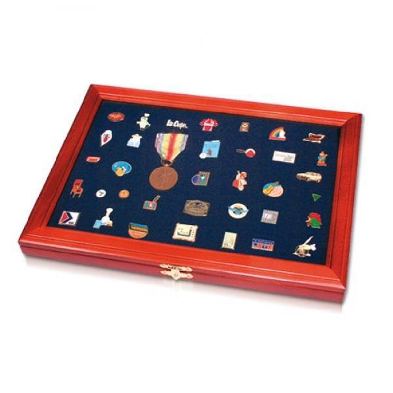 Vitrina segura y elegante de madera adecuada para alfileres, medallas y botones - 38 x 26 x 3 cm