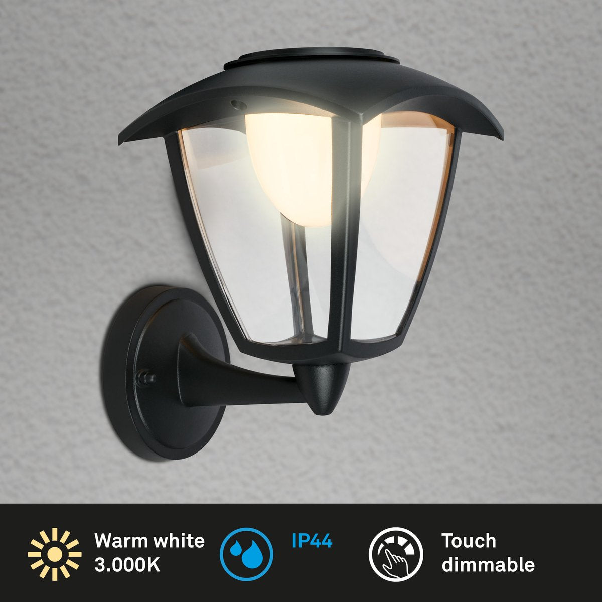 Briloner - Lampada da parete a LED a batteria - touch - batteria sostituibile - nera - base intercambiabile - 23 x 29,5 x 16,5 cm - nera