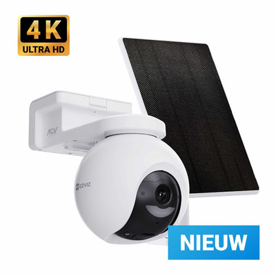 Ezviz HB8 Pro 4K Kit Cámara de Seguridad Inalámbrica WiFi con Panel Solar de 5W - Detección de vehículos por personal AI - PTZ 360° - Visión nocturna en color - Cámara exterior - Sin cuotas mensuales