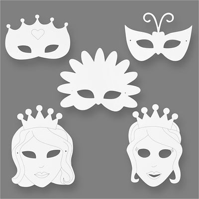 Creative Company Fairy Tale Masks, H: 13,5-25 cm, B: 17-25 cm, 230 gr, bianco, 16 pezzo 1 scatola