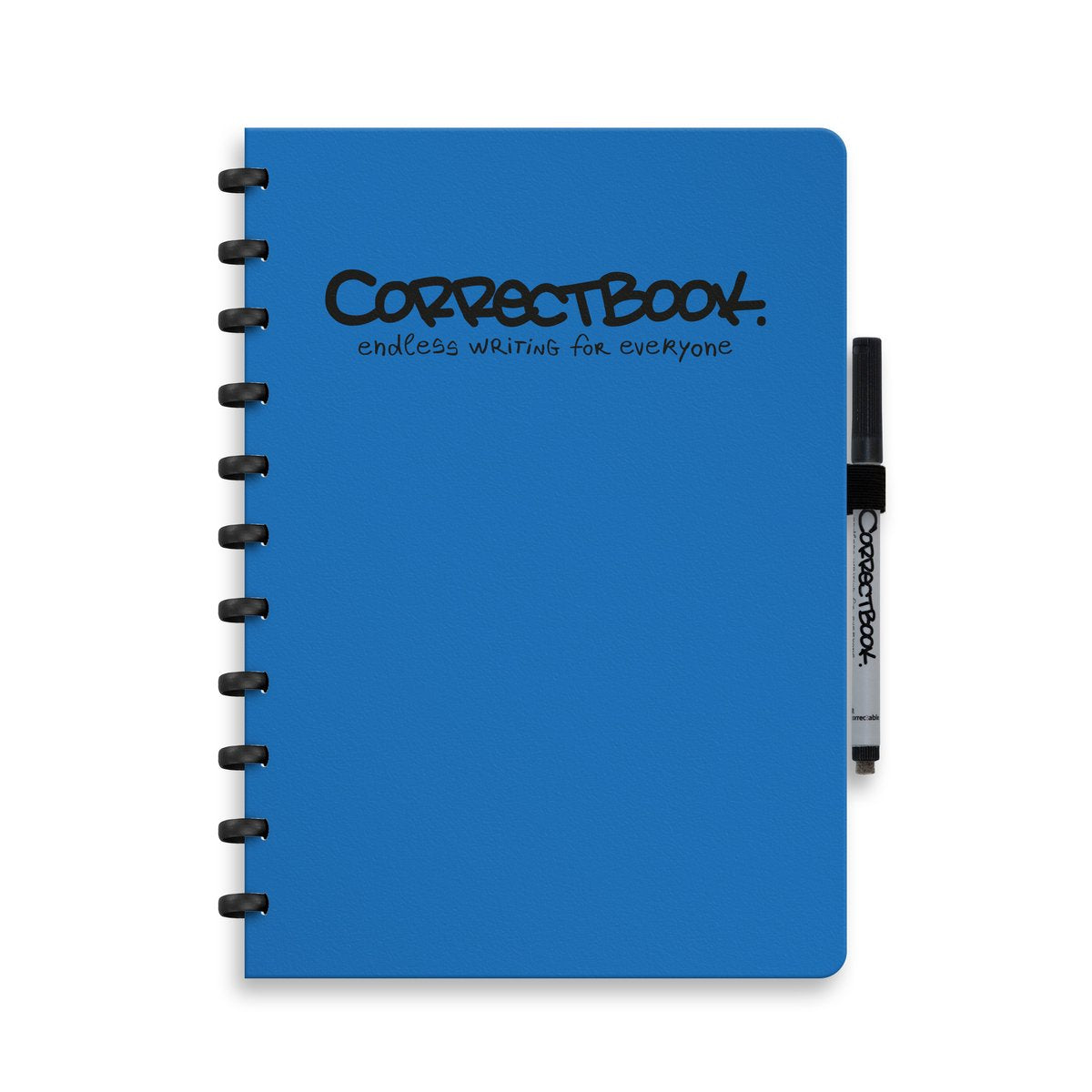Cuaderno borrable Correctbook a4 – azul terroso – con rayas – cuaderno reutilizable – incluye toallita para bolígrafo – se puede complementar con páginas adicionales