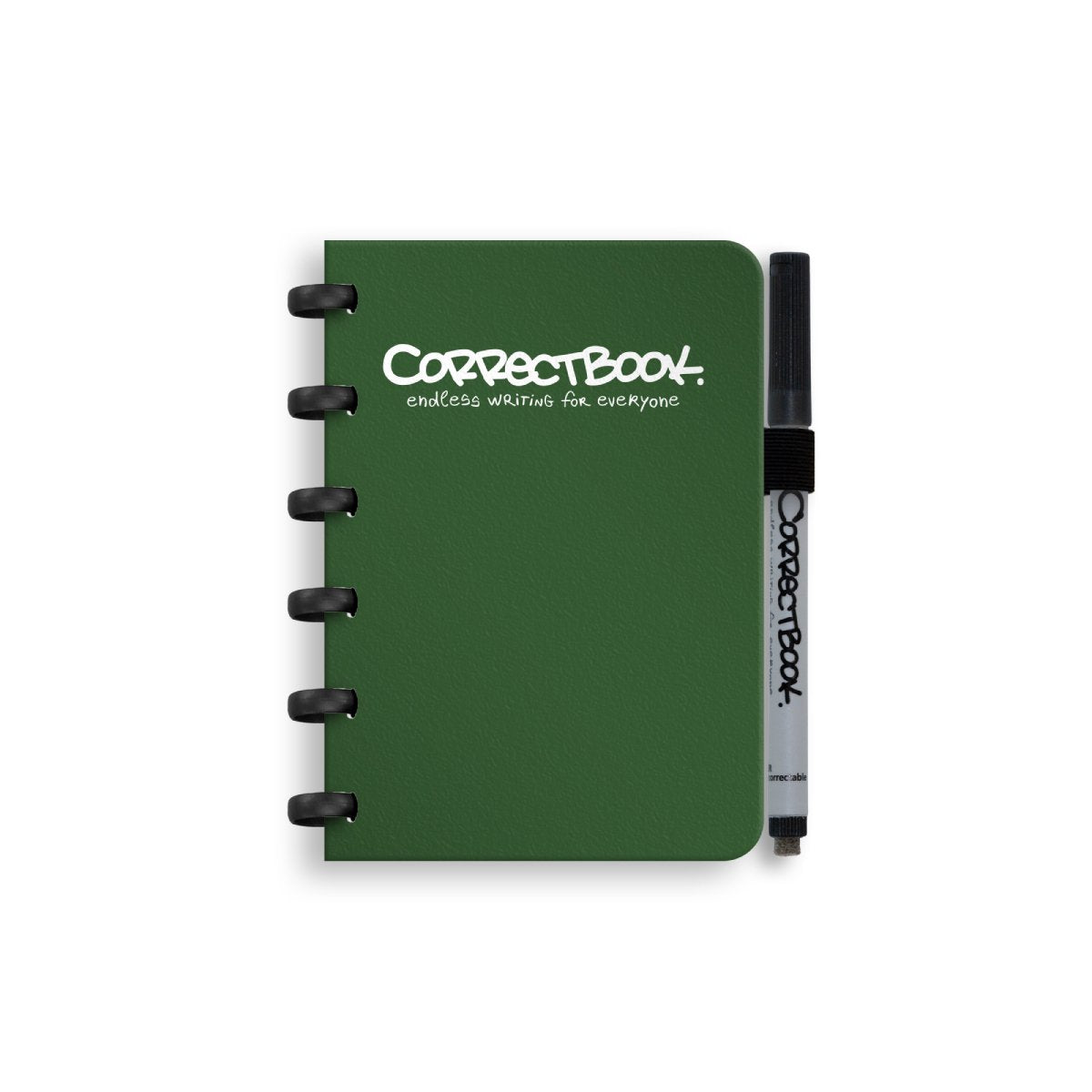 Cuaderno borrable Correctbook a6 – verde bosque – en blanco – cuaderno reutilizable – incluye toallita para bolígrafo – se puede complementar con páginas adicionales