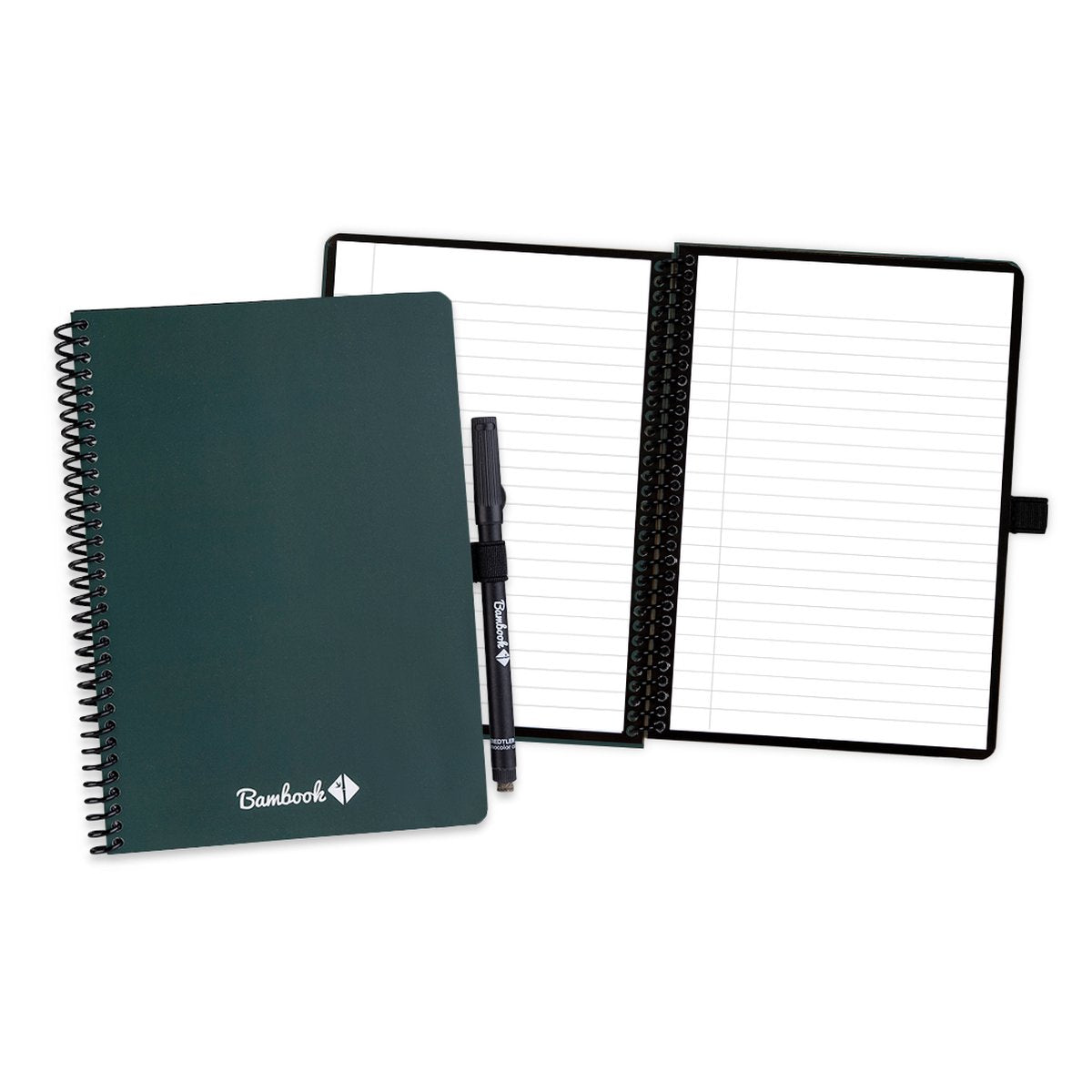 Quaderno cancellabile colorato Bambook - verde scuro (foresta) - A5 - pagine a righe - quaderno con lavagna bianca resistente e riutilizzabile - con 1 pennarello gratuito