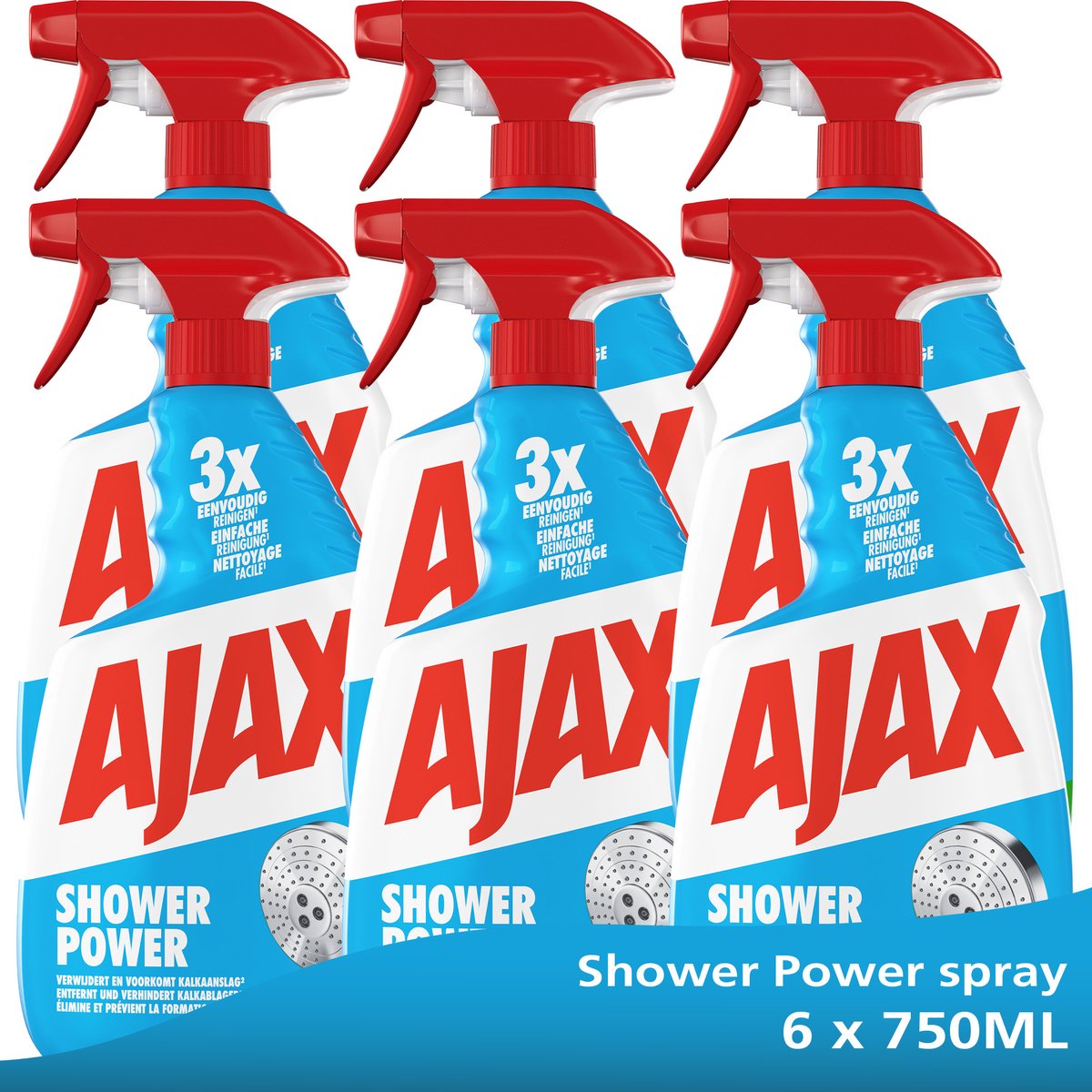 Ajax spray shower power 6 x 750ml - value pack