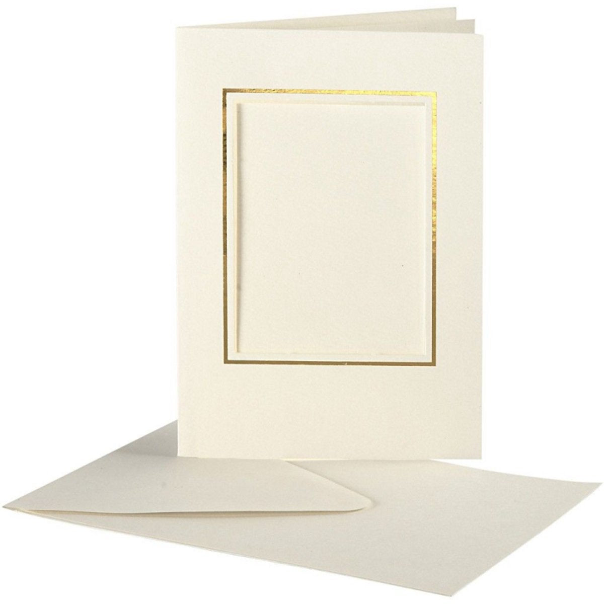 Biglietti passepartout aziendali Creativ, rettangolo con bordo dorato, formato biglietto 10,5x15 cm, formato busta 11,5x16,5 cm, bianco sporco, set da 10 1 scatola