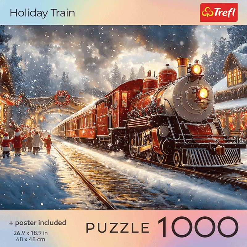 Rompecabezas Trefl de 1000 piezas, rompecabezas navideño de tren para adultos.