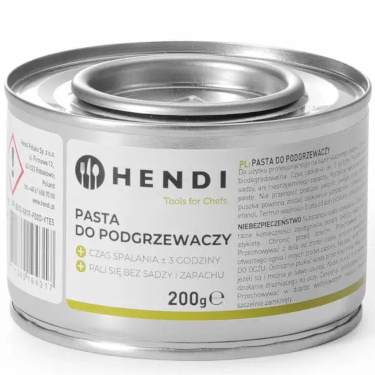 Hendi - pasta para calentar alimentos - 200 g - 3 horas de combustión - bioetanol