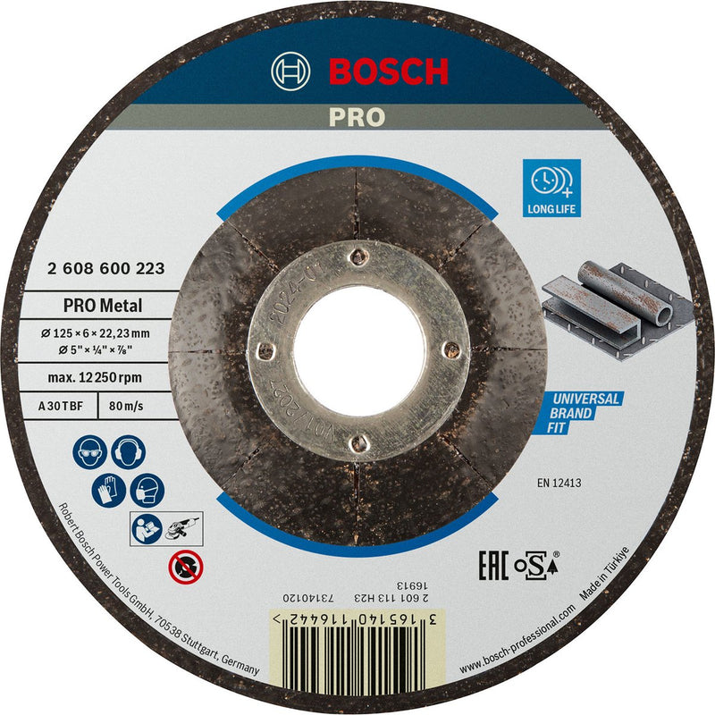 Bosch - disco abrasivo curvo expert per metallo a 30 t bf, 125 mm, 22,23 mm, 6,0 mm