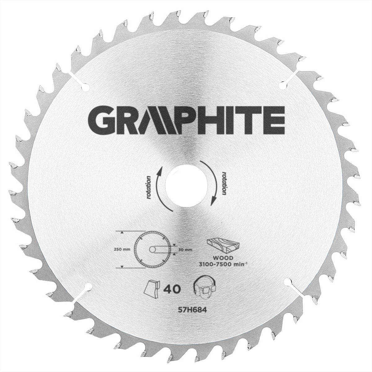 Hoja de sierra circular de grafito para madera 250 mm, diámetro 30 mm, dientes 40, espesor 3,2, cuñas 16 20 25, tct