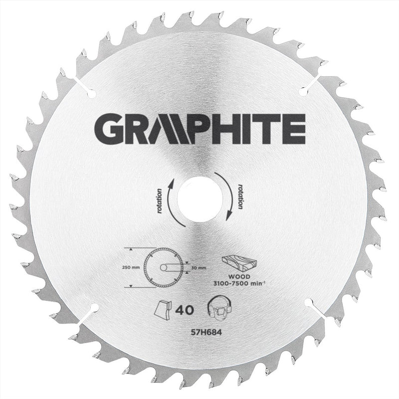 Lama sega circolare per legno in grafite da 250mm, foro 30mm, denti 40, spessore 3,2, spessori 16 20 25, TCT