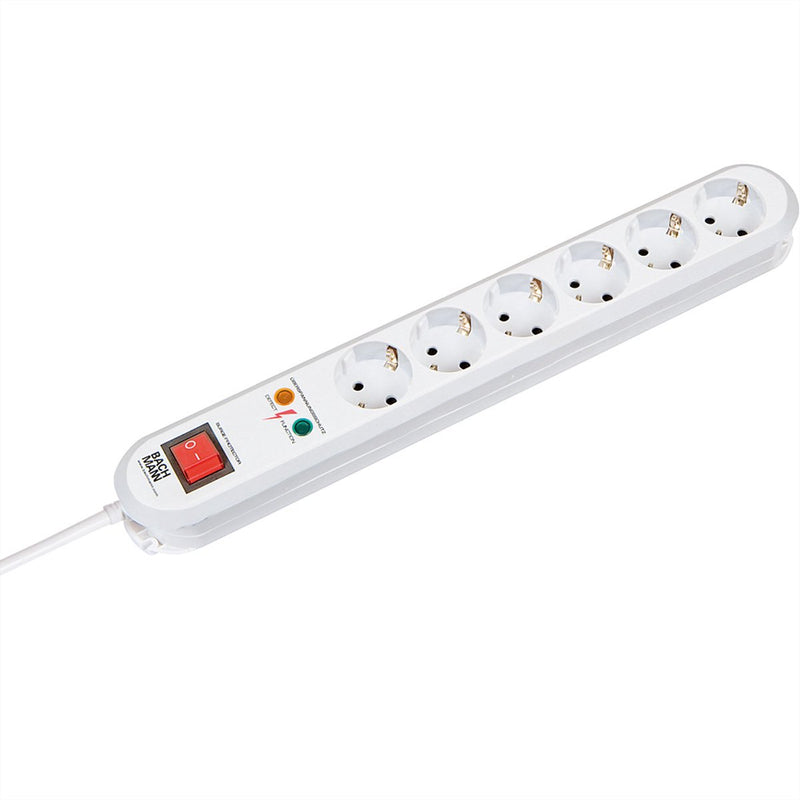 Regleta inteligente Bachmann 6x contacto a tierra, interruptor, protección contra sobretensión, blanco, 1,5 m