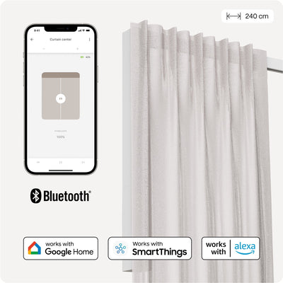 Motionblinds slimme gordijnrail – smart gordijn – bluetooth, draadloos app-bediening pull-start functie – usb-c oplaadbaar – pull-start functie – 240 cm
