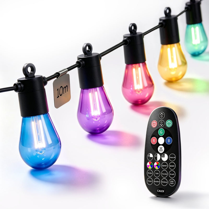 Cavo luminoso Calex vista 10 m - per esterni - catena luminosa con 10 luci - luce bianca calda e colorata - illuminazione da giardino - espandibile - collegabile - utilizzabile come luci di Natale
