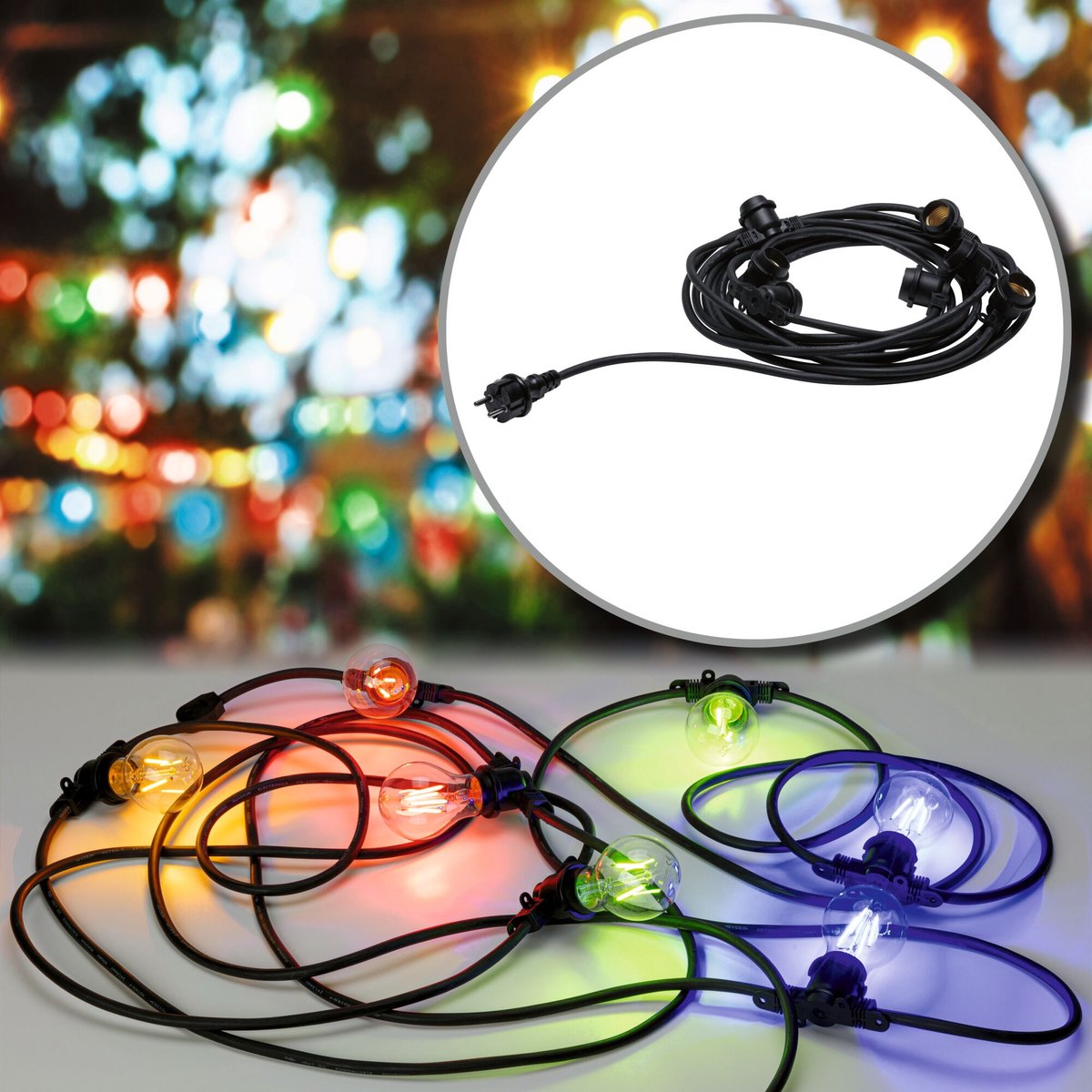 Cadena de luces Paulmann ip44 e27 8,6m máx. 7x10w 230v negro