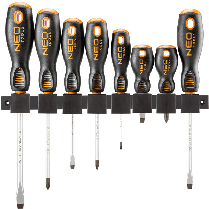 Set cacciaviti Neo 8 pezzi con supporto a muro