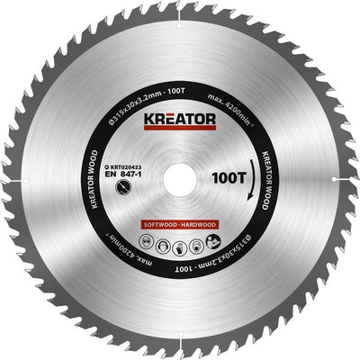 Lama per sega Kreator krt020433 legno - 315mm100t