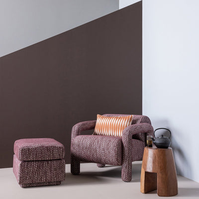 Pouf design Woood lou - tessuto intrecciato - rosso bordeaux - 40x60x50
