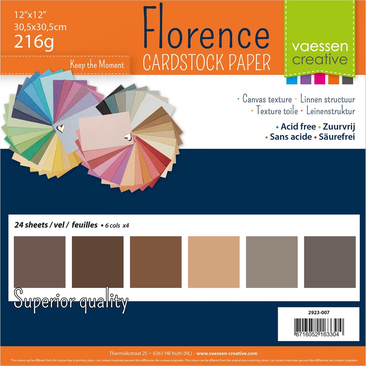 Cartoncino creativo Florence Vaessen, carta robusta 216 g - marrone, 24 pezzi. 30,5 x 30,5 cm