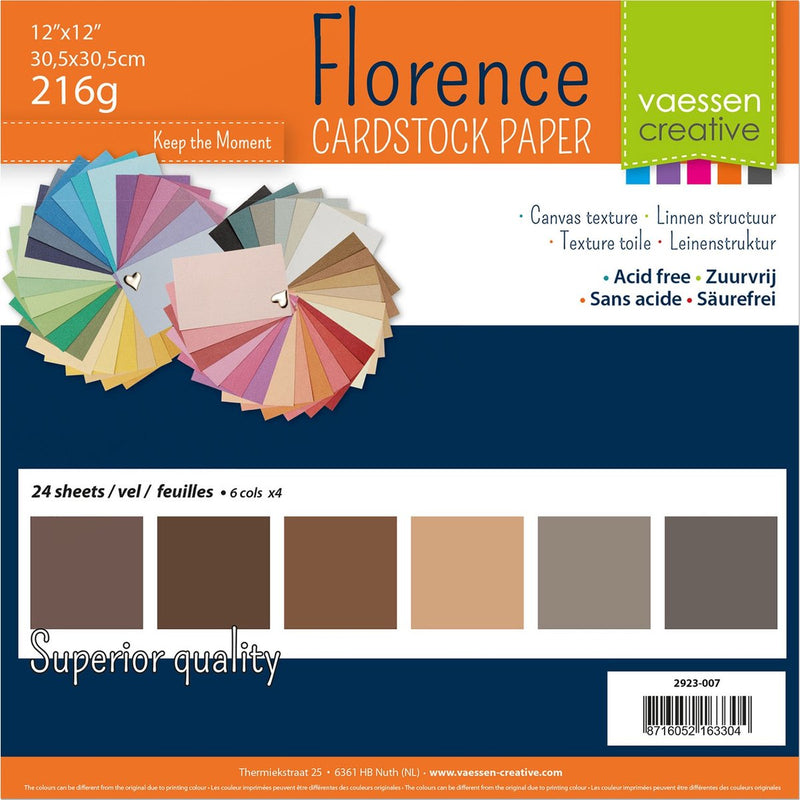 Cartulina creativa Florence Vaessen, papel para tarjetas resistente 216 g - marrón, 24 piezas. 30,5x30,5cm
